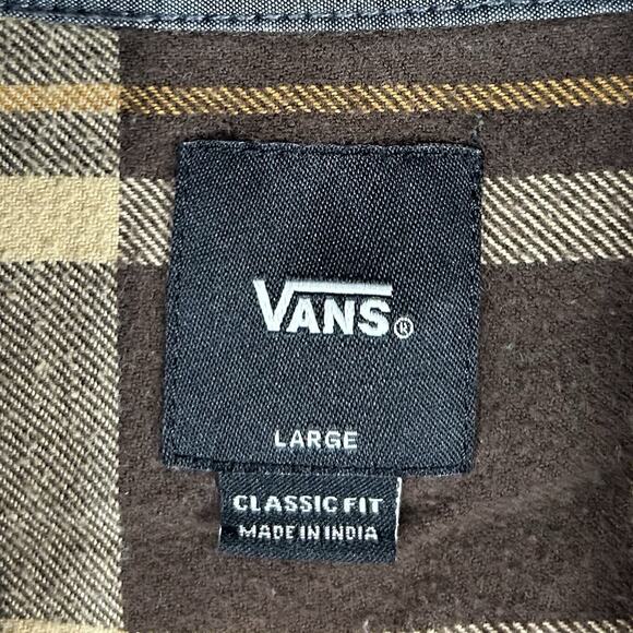 Vans Long Sleeve Button Up Flannel Shirt Mens Size Large Classic Fit Brown Plaid - Picture 4 of 12